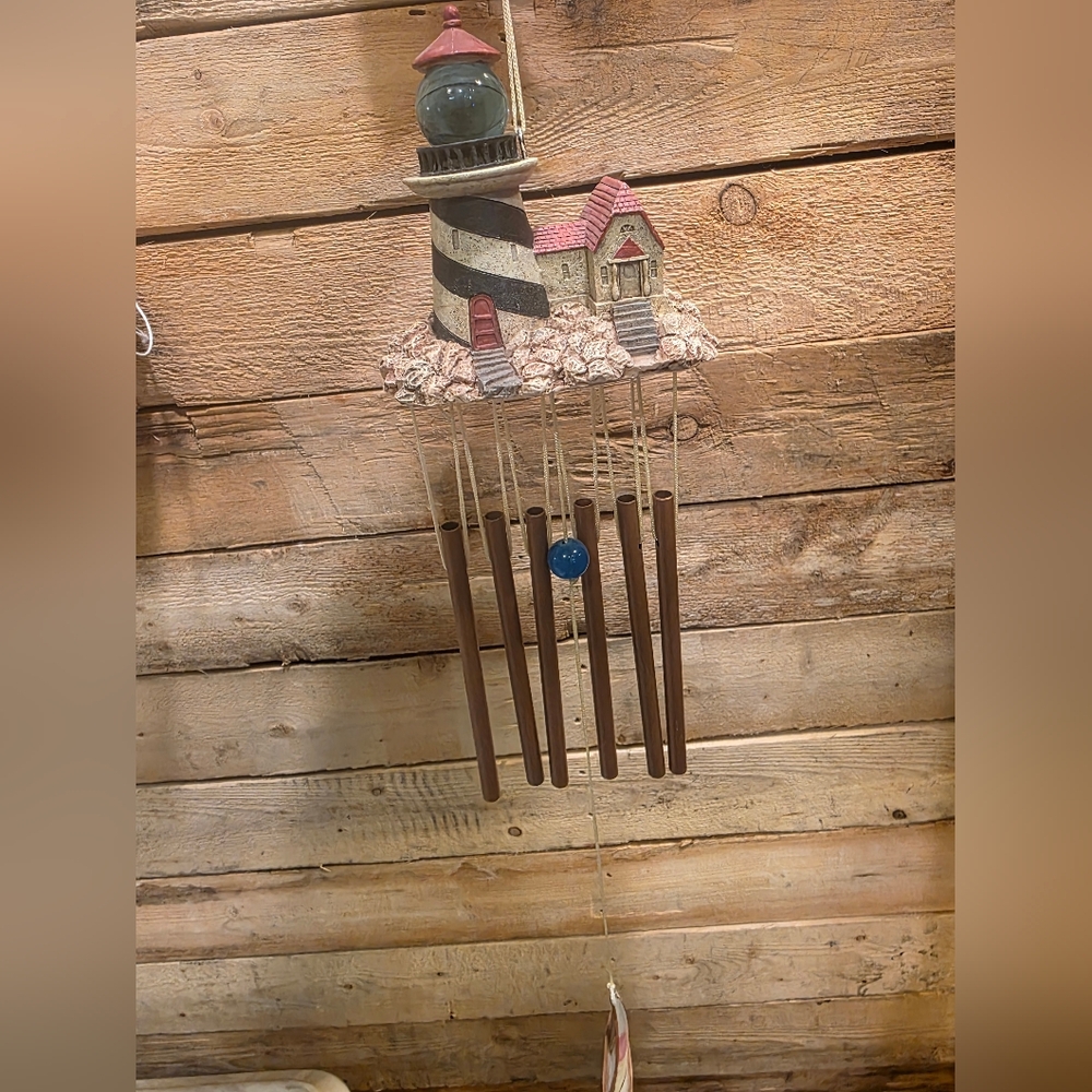 Lighthouse Wind Chime with Brown and Blue Accents